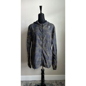 Gymshark Men's Cut Yellow & Navy Hooded Sports Windbreaker Rain Jacket Size M